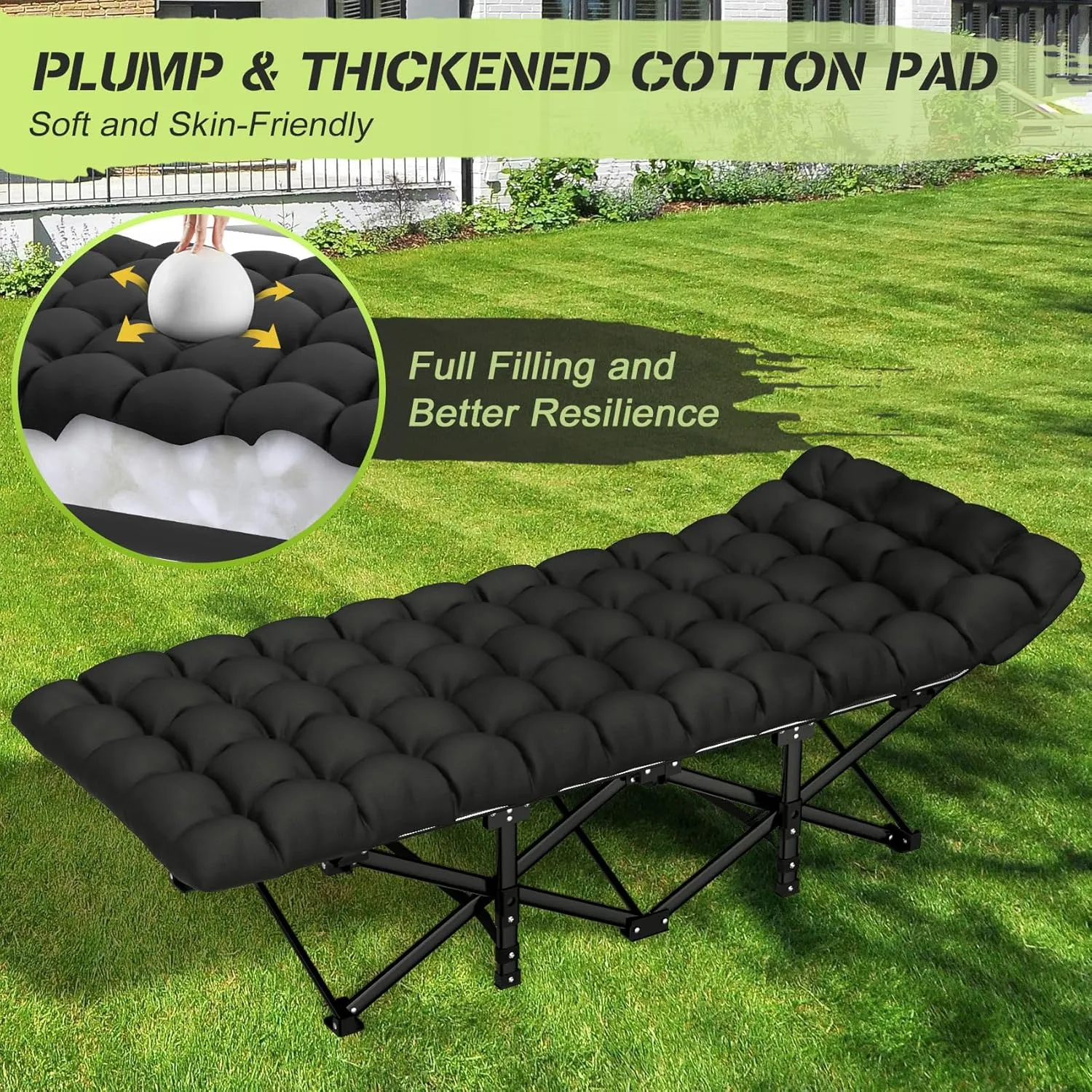 Suteck Camping Cot, Folding Camping Cot Bed for Adults Sleeping 1200D Double Layer Oxford Portable Folding Outdoor Cots for Camping W/Soft Pad Carry Bag for Home Office Nap Beach Travel