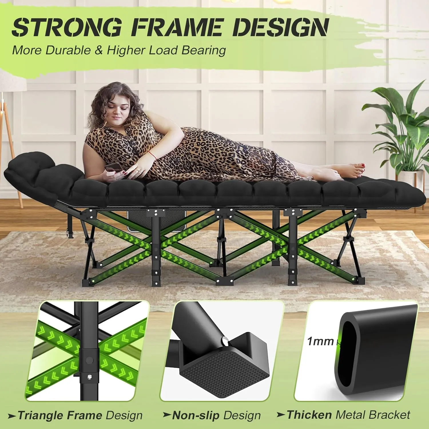 Suteck Camping Cot, Folding Camping Cot Bed for Adults Sleeping 1200D Double Layer Oxford Portable Folding Outdoor Cots for Camping W/Soft Pad Carry Bag for Home Office Nap Beach Travel