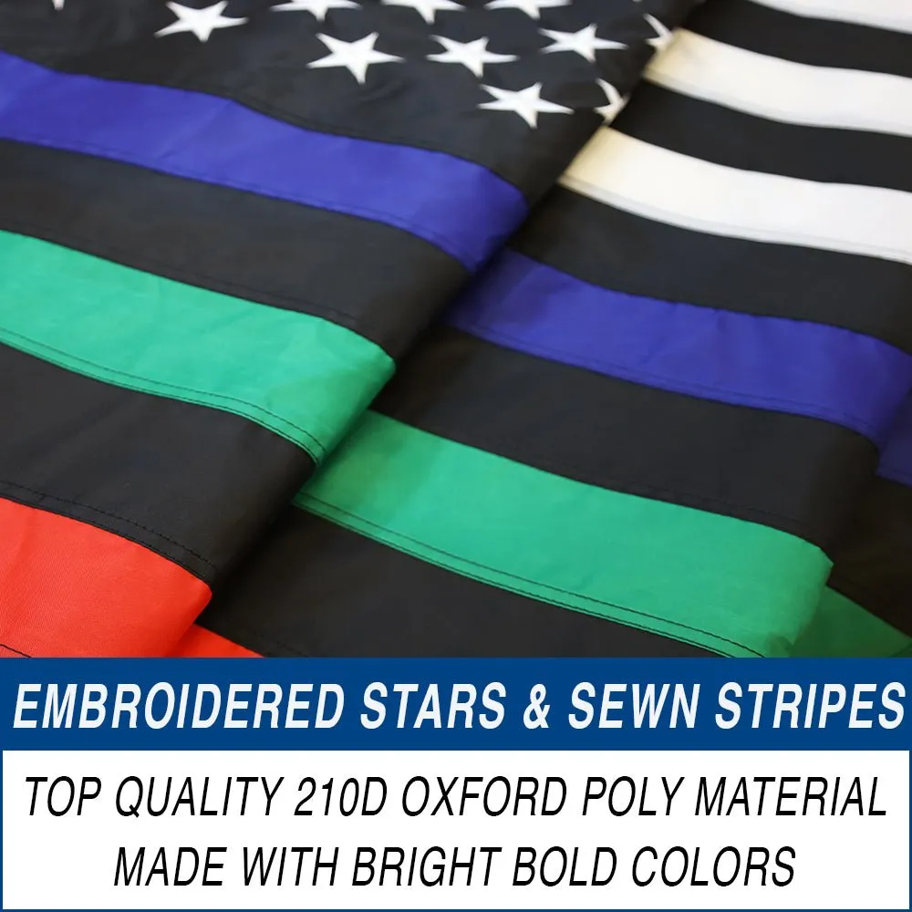 Thin Blue/Green/Red Line USA Embroidered Flag 3x5ft