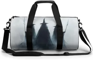 Three Dark Witches Holding Wands Travel Gym Bag for Women Men Halloween Dark Fantasy Cylindrical Duffle Bag Sport Workout Bag with Shoulder Strap
