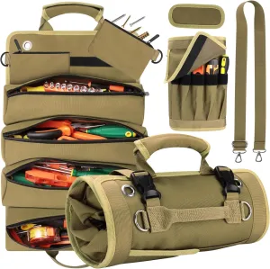 Tool Bag Portable Organizer Tool Roll Bag Three-layer Oxford Cloth Material Large Capacity Heavy Duty Waterproof Durable Roll up Tool Bag with 2 Removable Zippered Pockets