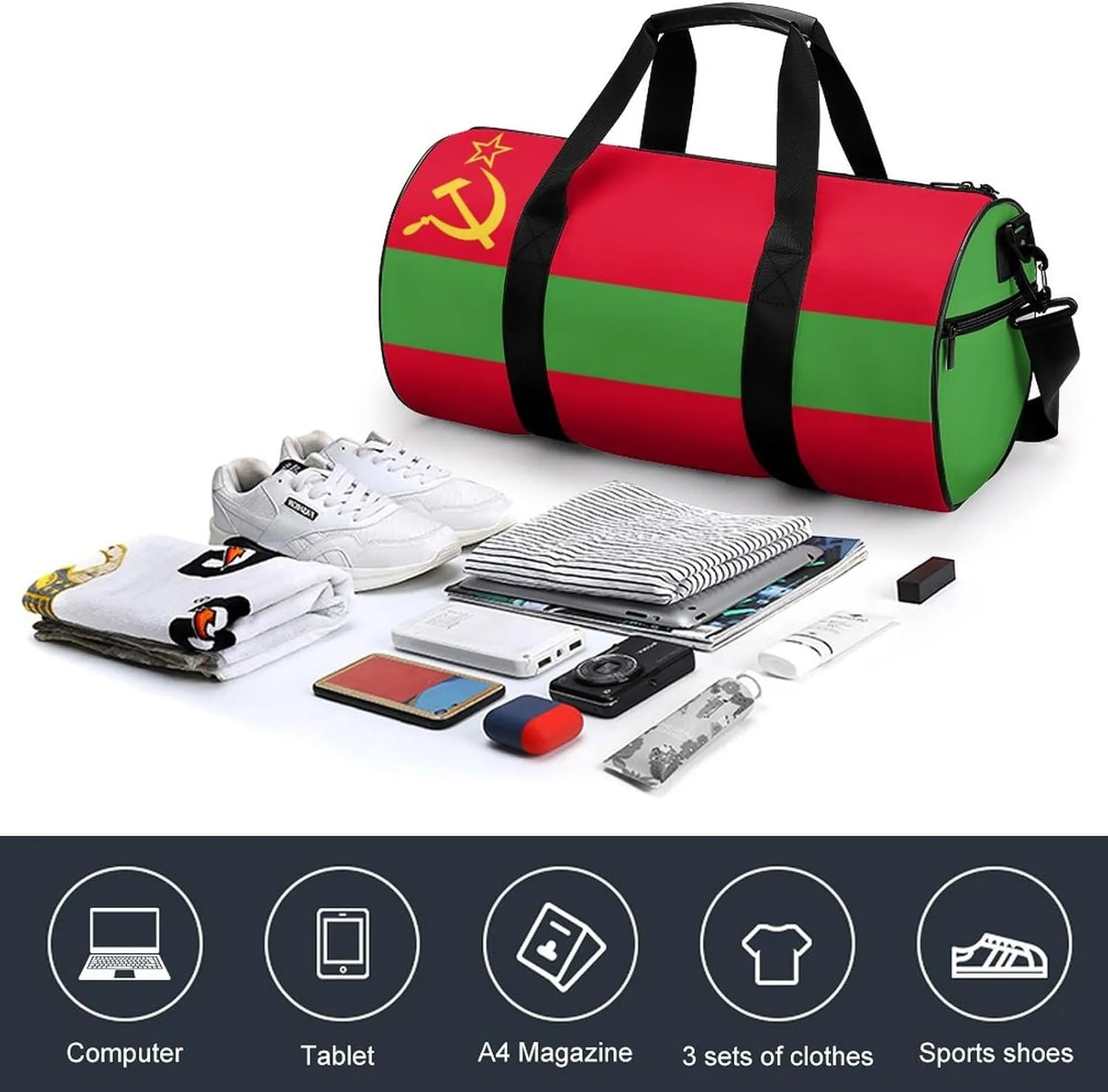 Transnistria Flag Sports Duffel Bag for Men Women Gym Bag with Wet Pocket Weekender