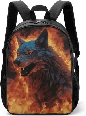 Travel Backpack for Man Woman Wolf Surrounded by Fire Laptop Bag Lightweight Sport Cycling Backpack for Hiker