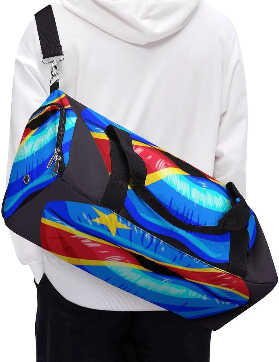 Travel Duffel Bag with Congo Flag Lips for Women and Men Shoe Compartment and Wet Pocket