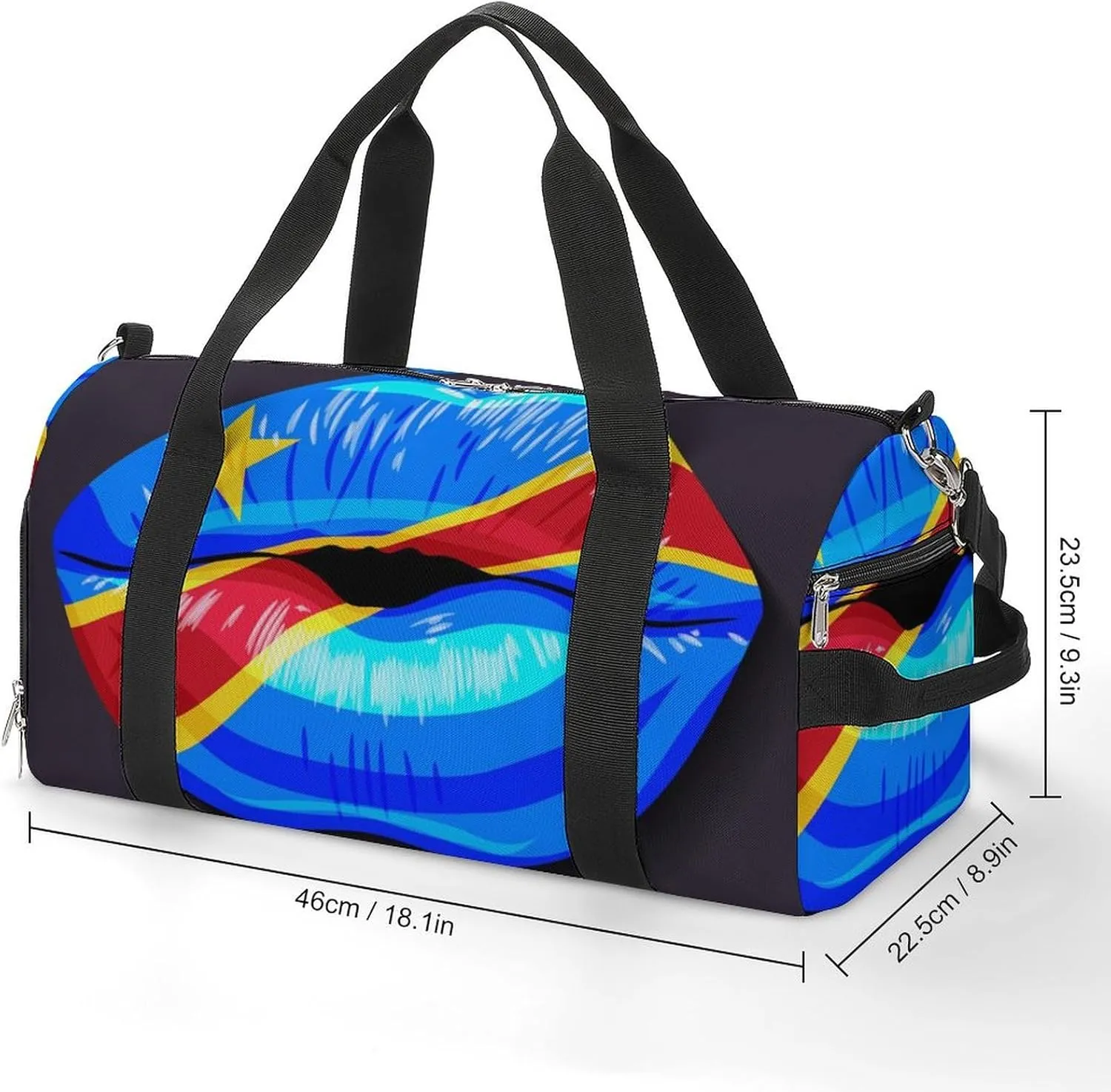 Travel Duffel Bag with Congo Flag Lips for Women and Men Shoe Compartment and Wet Pocket