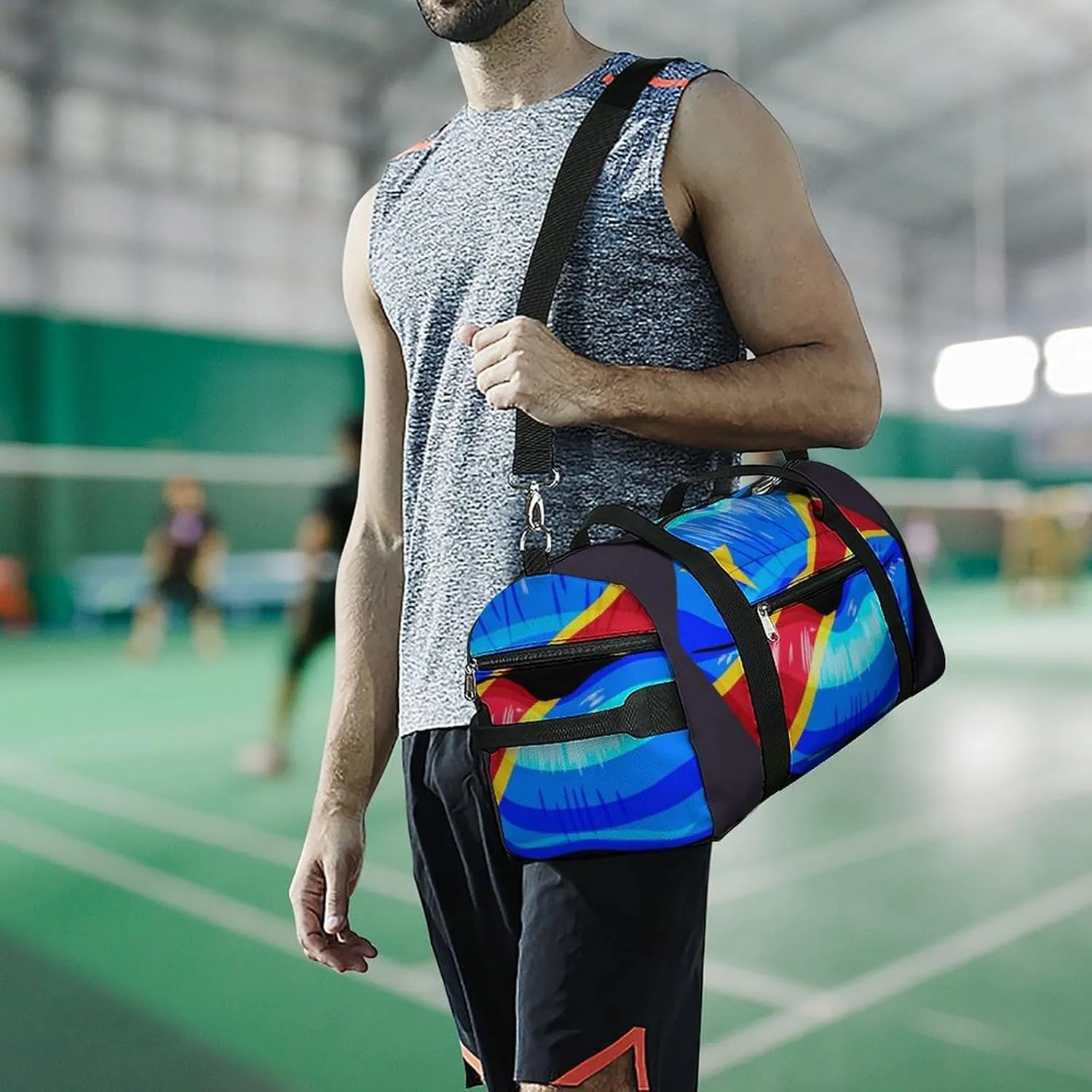 Travel Duffel Bag with Congo Flag Lips for Women and Men Shoe Compartment and Wet Pocket