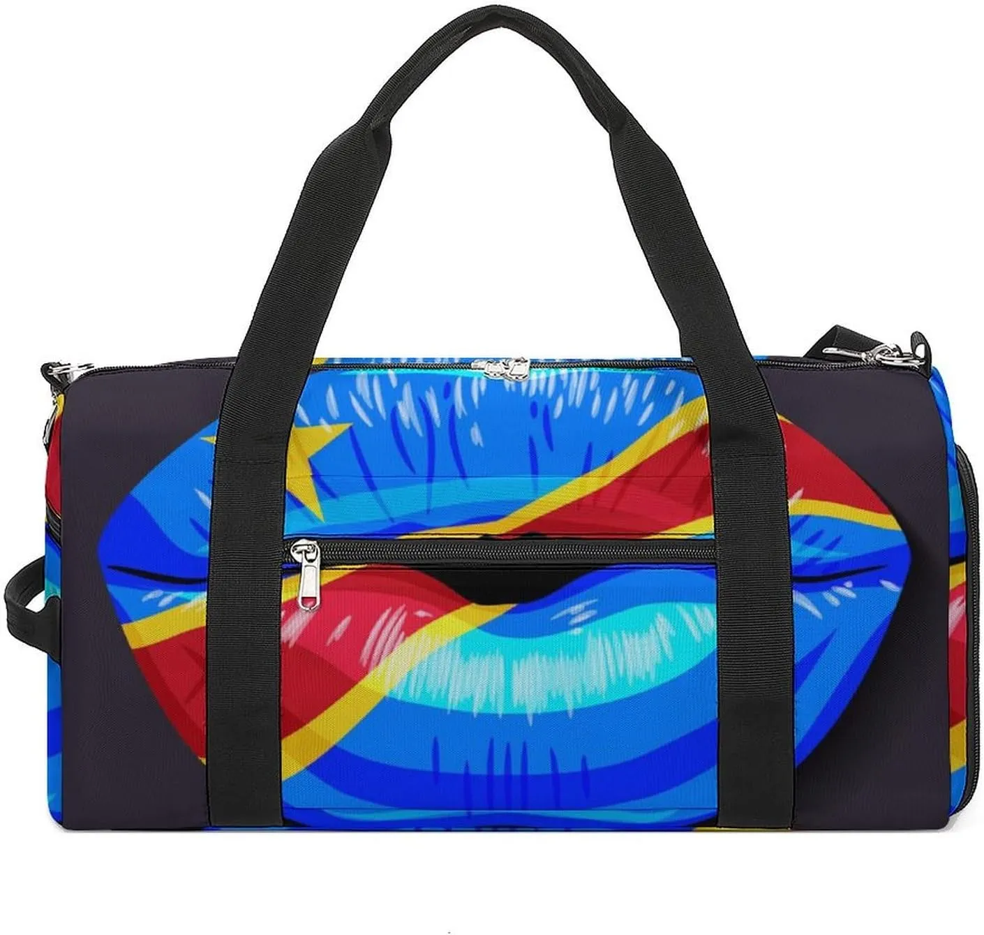 Travel Duffel Bag with Congo Flag Lips for Women and Men Shoe Compartment and Wet Pocket