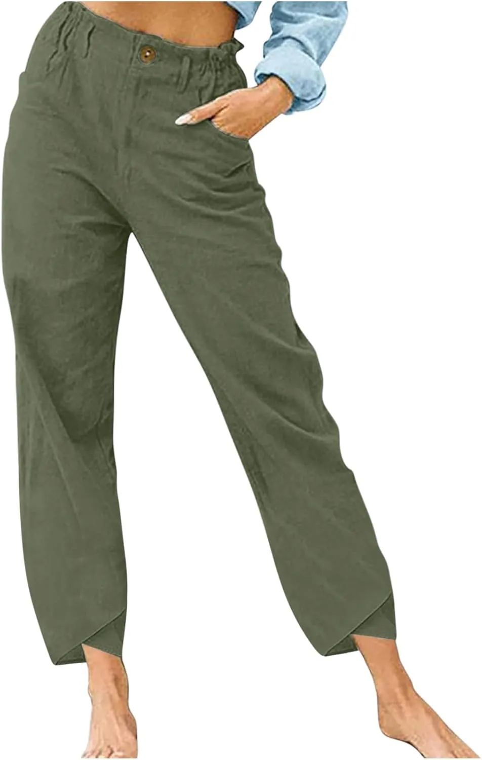 Trousers Pants for Women Trendy Loose Wide Leg Summer Beach Pants Casual Fashion Button High Waist Lounge Pants with Pockets