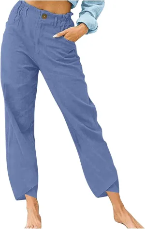 Trousers Pants for Women Trendy Loose Wide Leg Summer Beach Pants Casual Fashion Button High Waist Lounge Pants with Pockets