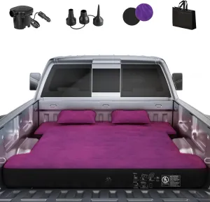Truck Bed Air Mattress, Full Size Truck Beds, Inflatable Air Mattress Bed with Air Pump 2 Pillows, Carry Bag, Pickup Bed Air Mattress for Chevrolet Silverado, Dodge Ram, Ford, Purple
