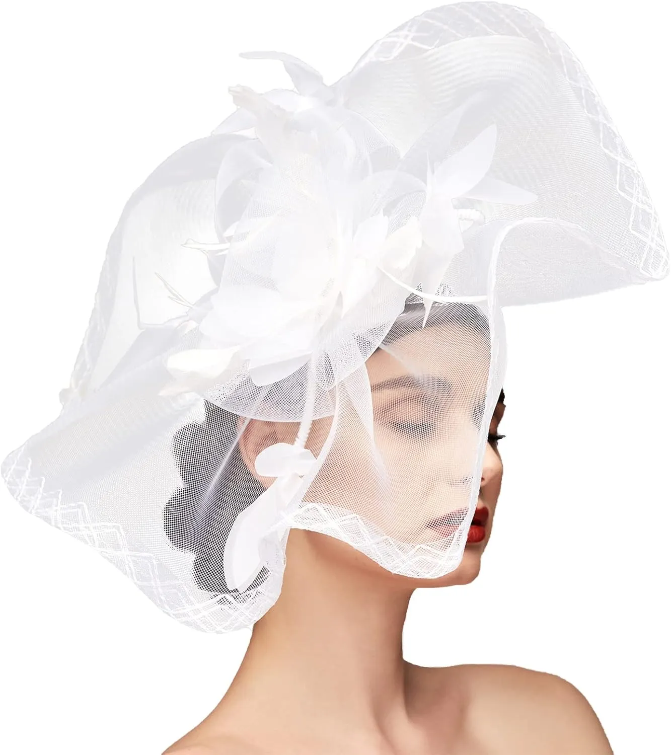 TS Fascinators Hat Mesh Floral Feather Fascinator Headband for Wedding Cocktail Tea Party or Special Occasion