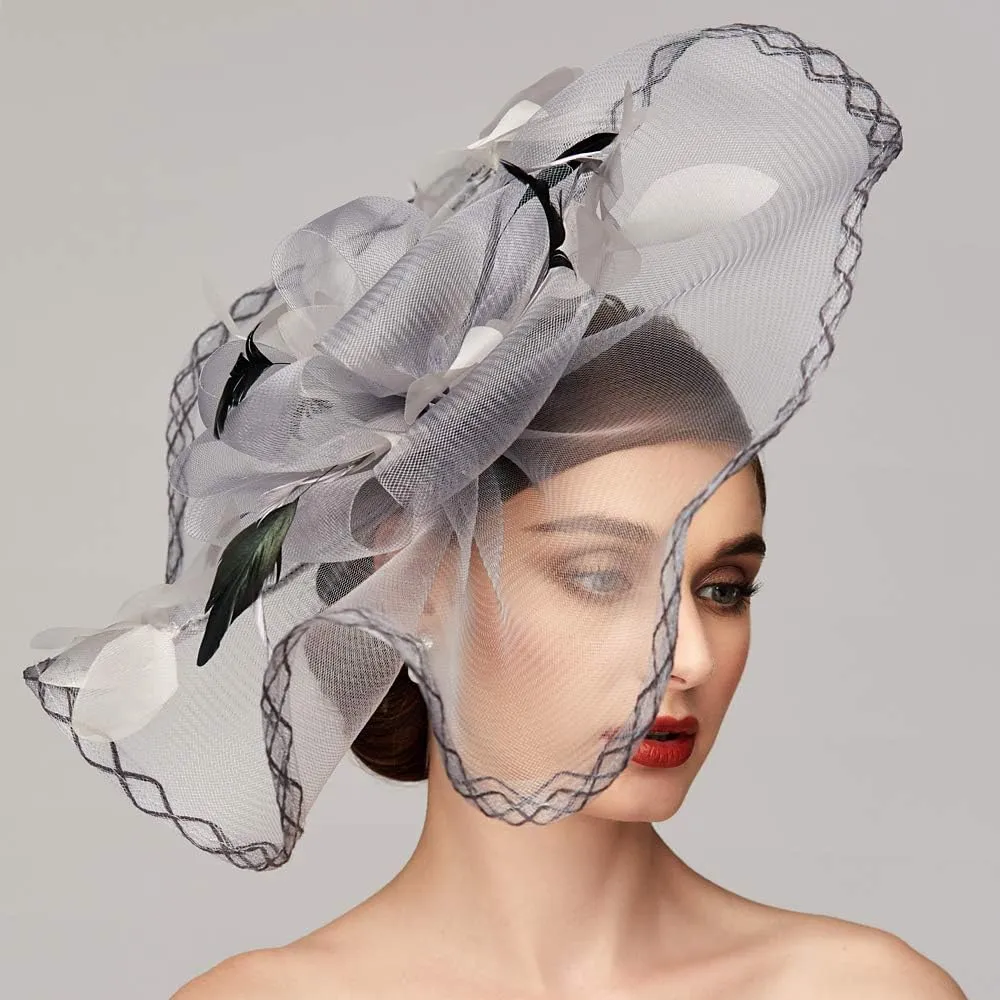TS Fascinators Hat Mesh Floral Feather Fascinator Headband for Wedding Cocktail Tea Party or Special Occasion