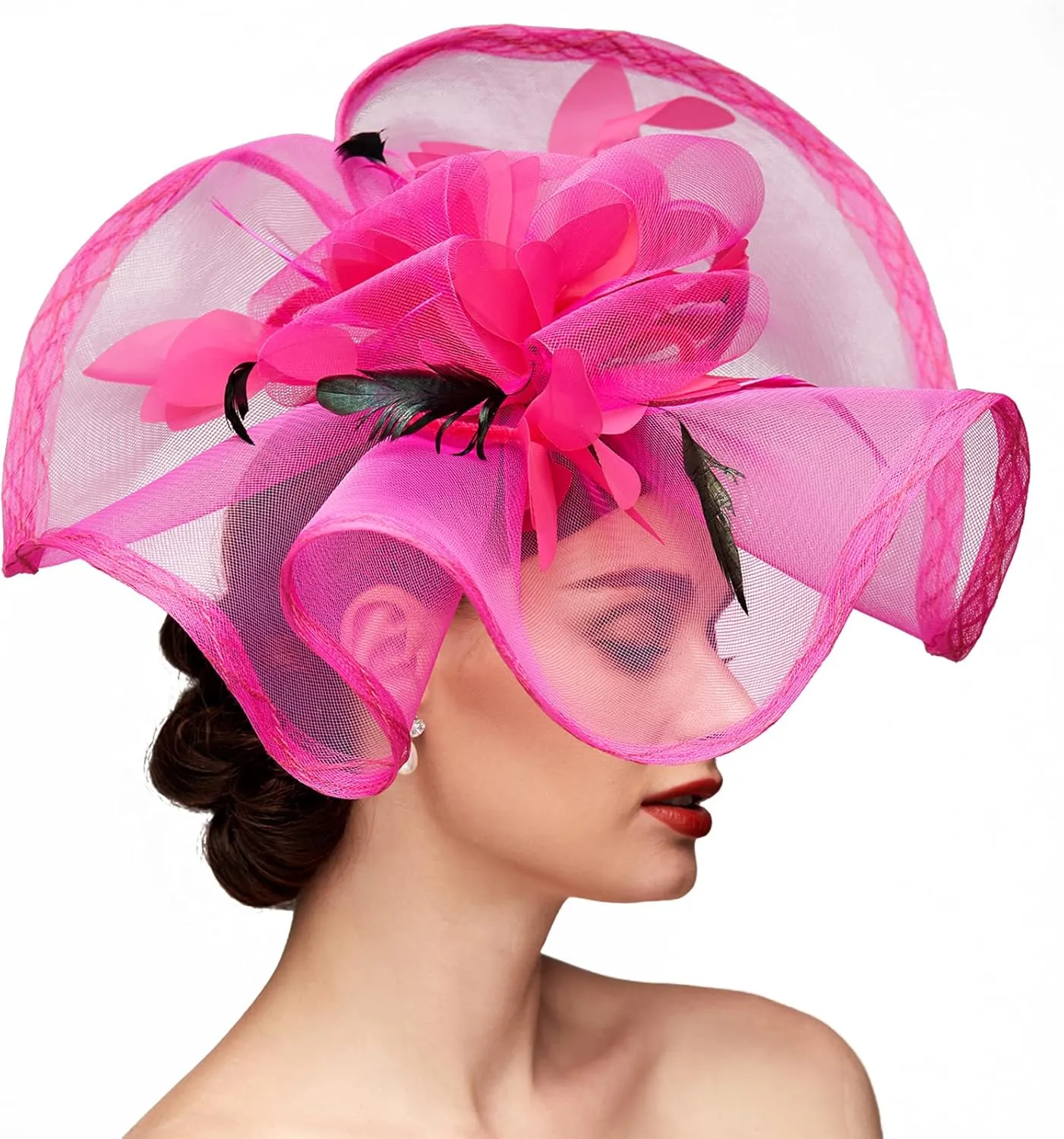 TS Fascinators Hat Mesh Floral Feather Fascinator Headband for Wedding Cocktail Tea Party or Special Occasion