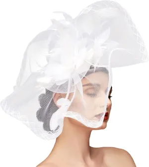TS Fascinators Hat Mesh Floral Feather Fascinator Headband for Wedding Cocktail Tea Party or Special Occasion