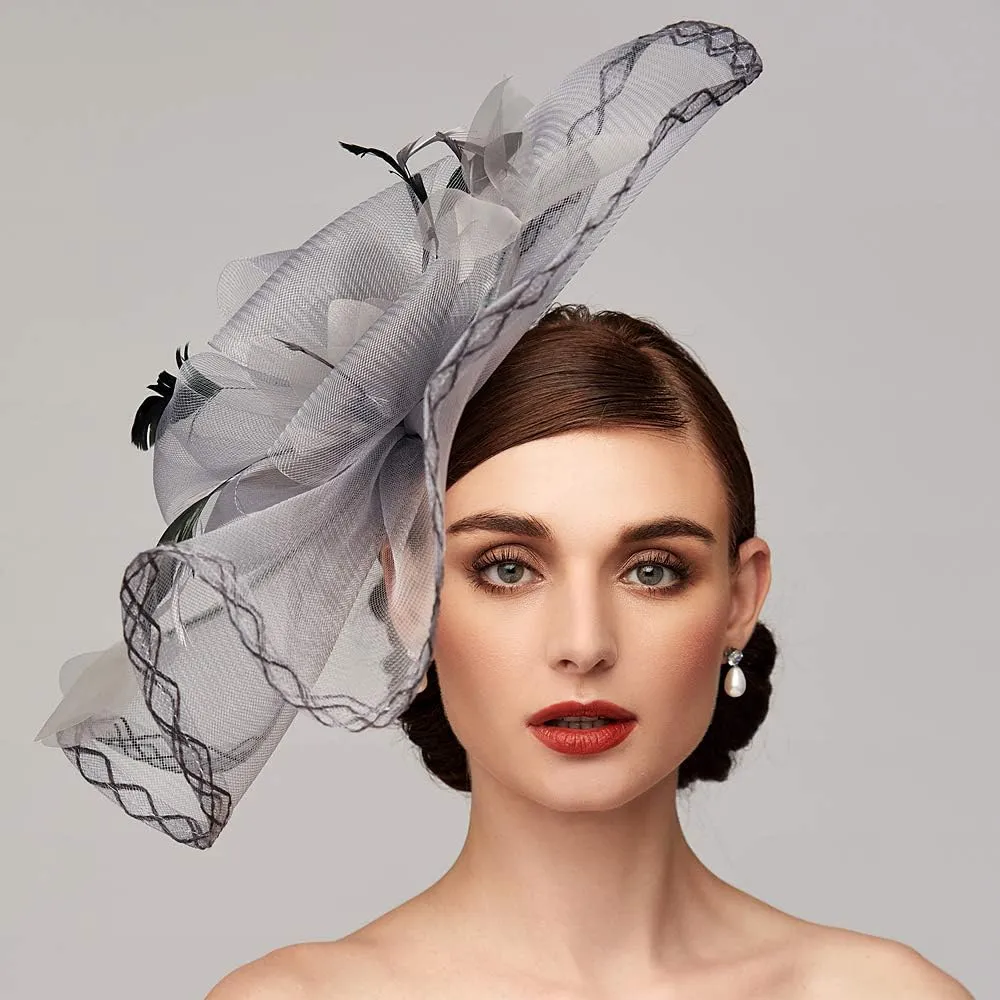 TS Fascinators Hat Mesh Floral Feather Fascinator Headband for Wedding Cocktail Tea Party or Special Occasion