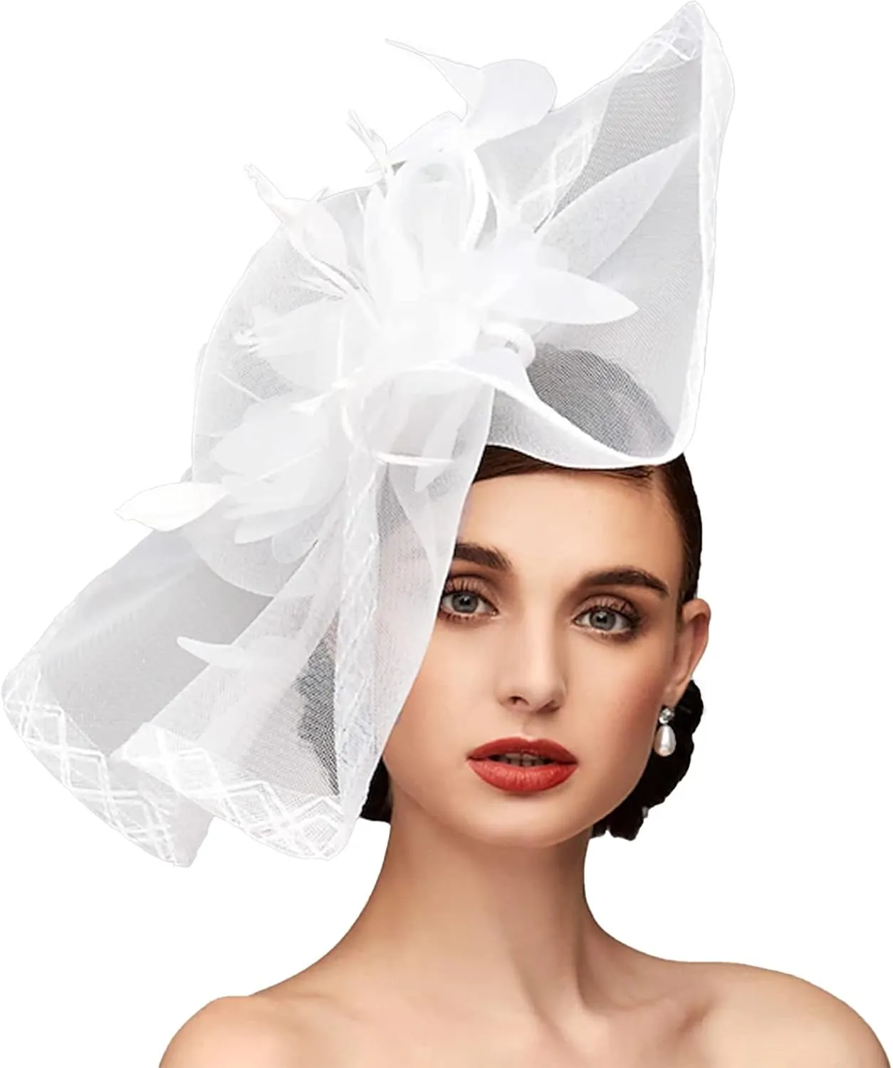 TS Fascinators Hat Mesh Floral Feather Fascinator Headband for Wedding Cocktail Tea Party or Special Occasion