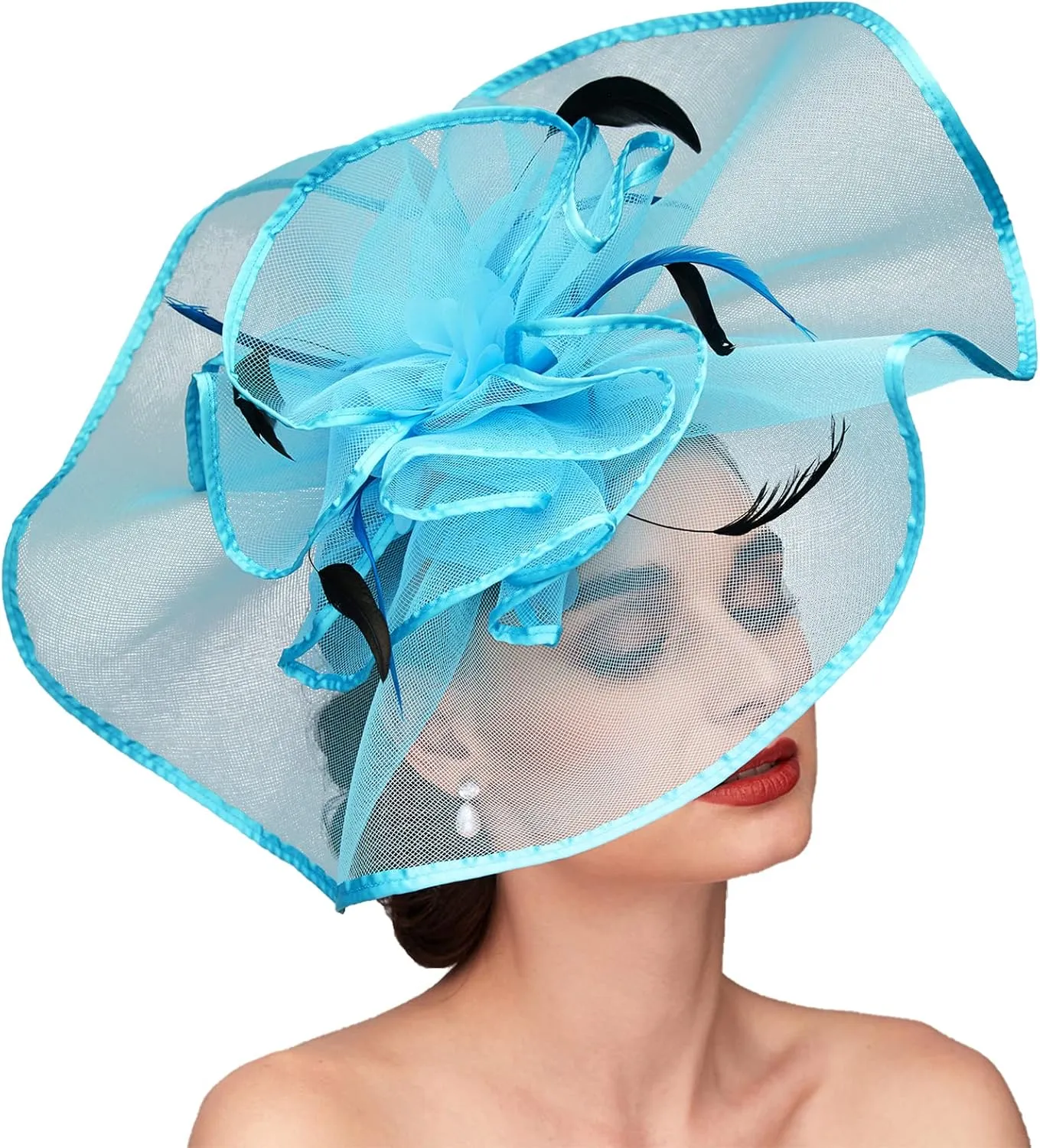 TS Fascinators Hat with Mesh Feather Hair Clip Tea Party for Wedding Cocktail Party Halloween Special Occasion