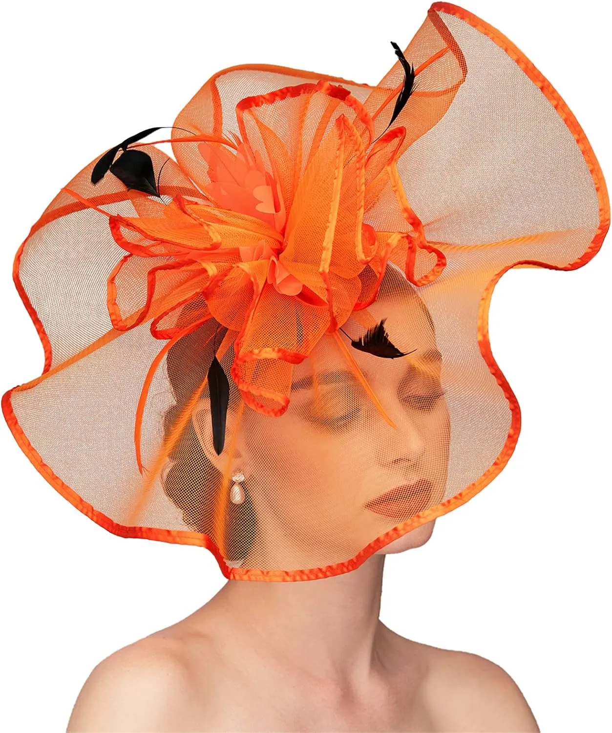 TS Fascinators Hat with Mesh Feather Hair Clip Tea Party for Wedding Cocktail Party Halloween Special Occasion