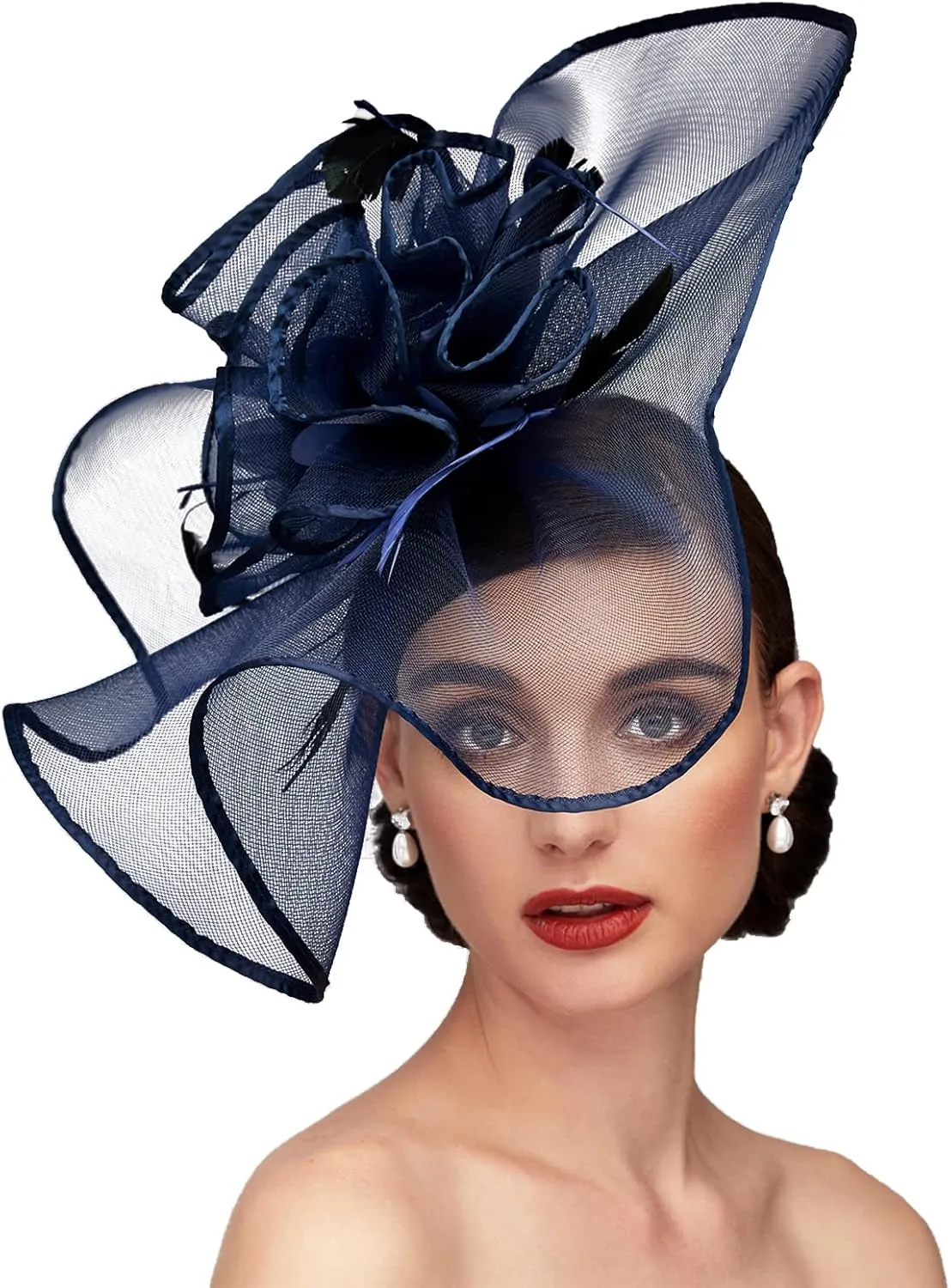 TS Fascinators Hat with Mesh Feather Hair Clip Tea Party for Wedding Cocktail Party Halloween Special Occasion
