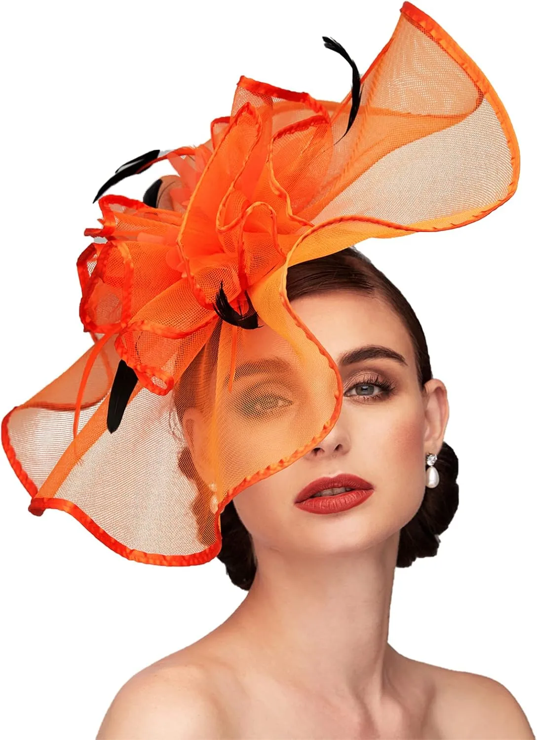 TS Fascinators Hat with Mesh Feather Hair Clip Tea Party for Wedding Cocktail Party Halloween Special Occasion