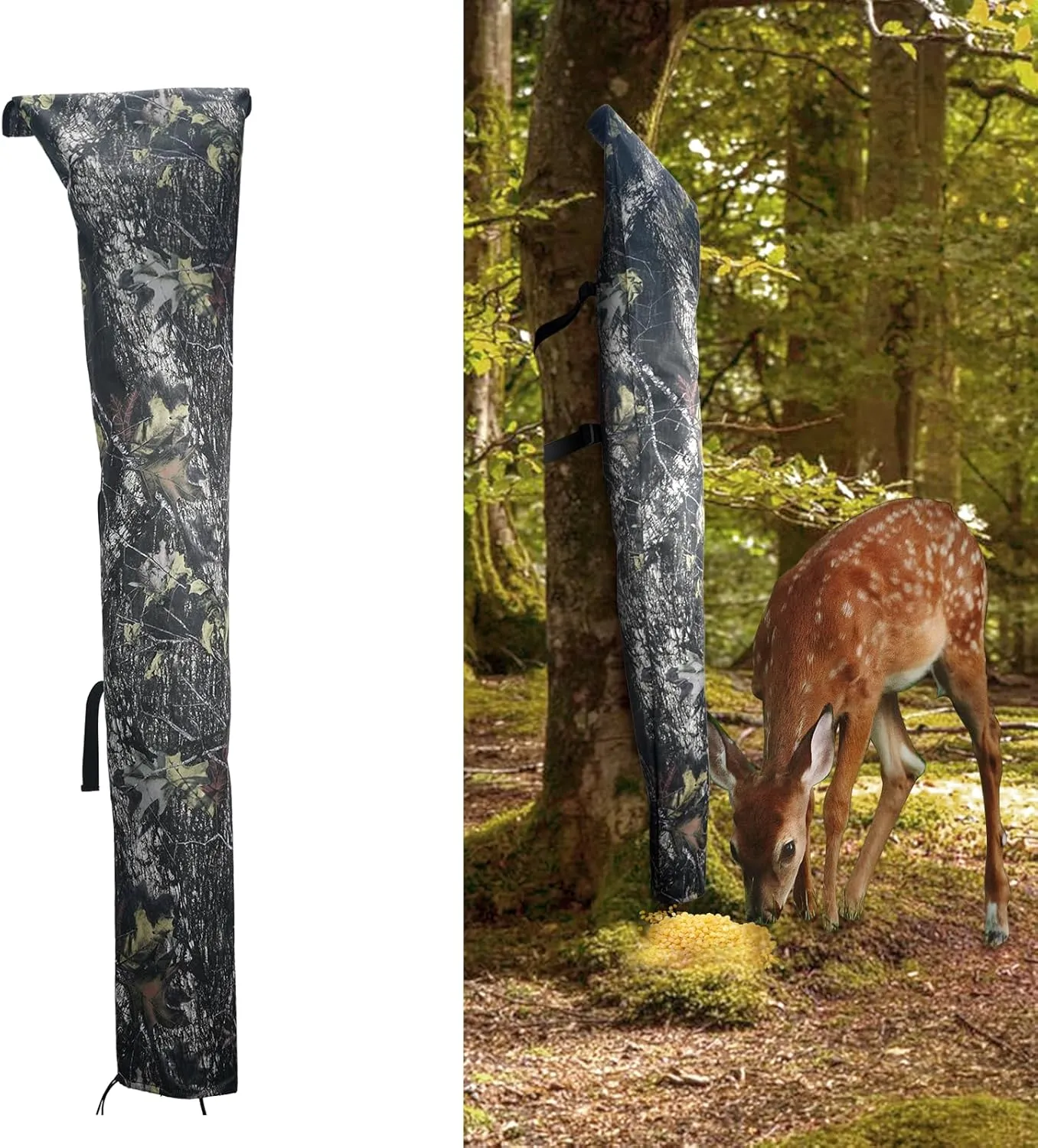 Upgraded Deer Feeder Bag 100 lb Capacity, Adjustable Camo Gravity Feeder with Extended Strap & Anti-Slip Backing Waterproof, Durable for Hunting and Wildlife Feeding