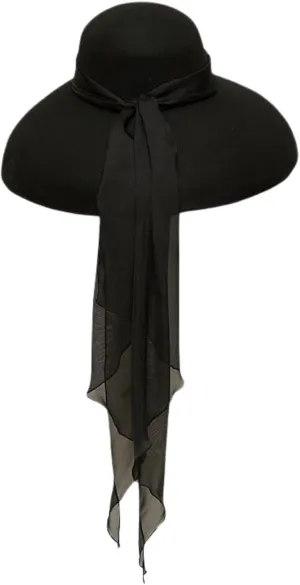 Utopiat High-End Audrey Style Oversized Adjustable Black Wool Hat with 100% Silk Scarf Inspired by Breakfast at Tiffanys