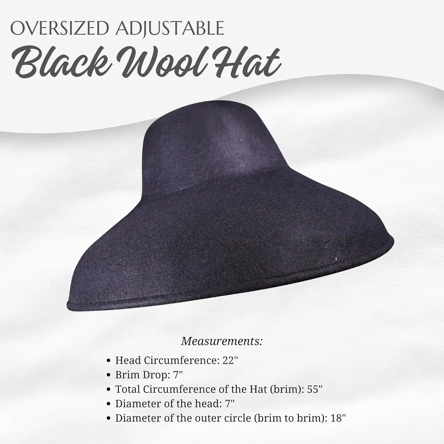 Utopiat High-End Audrey Style Oversized Adjustable Black Wool Hat with 100% Silk Scarf Inspired by Breakfast at Tiffanys