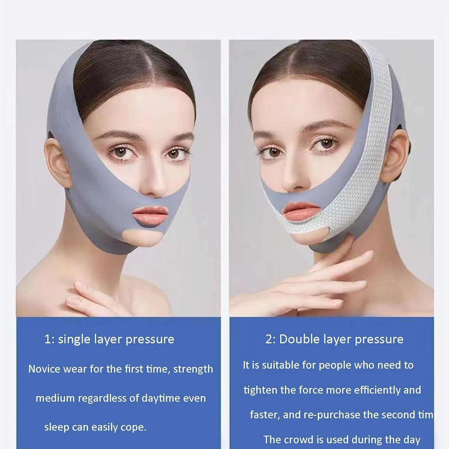 V Line Lifting Mask Chin Strap for Sleeping Reusable，Face Lift Tape Face Slimmer for Women，Jaw Trainer（Pink. Black. Blue） Variety of Options.(Gray,2PCS)