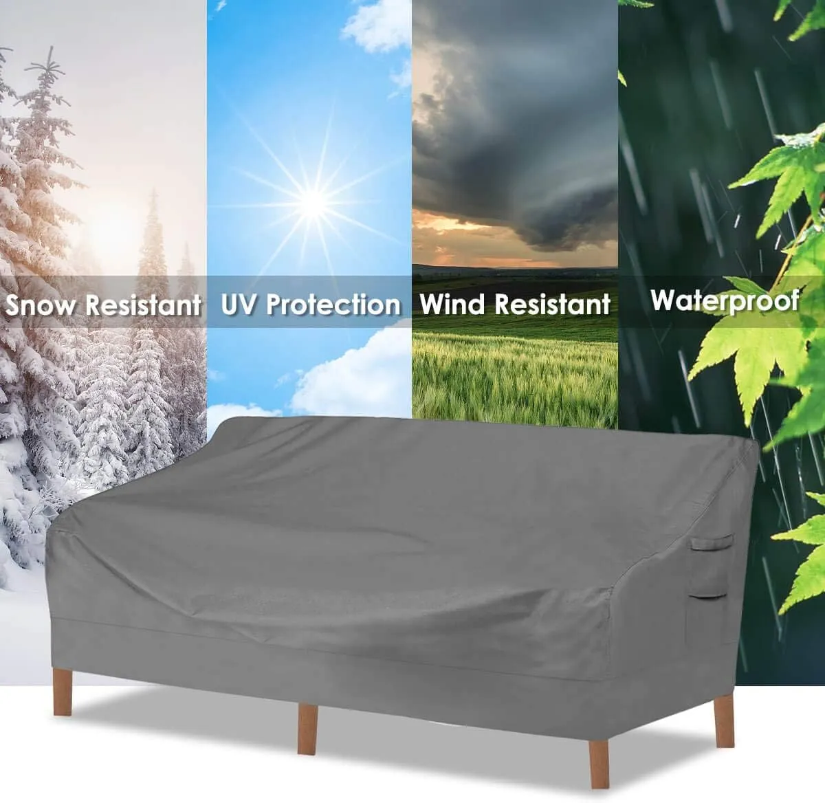 Vailge Heavy Duty Patio Sofa Cover, 100% Waterproof 3-Seater Outdoor Sofa Cover,Lawn Patio Furniture Covers with Air Vent and Handle,79" Wx 37" Dx 35" H,Grey