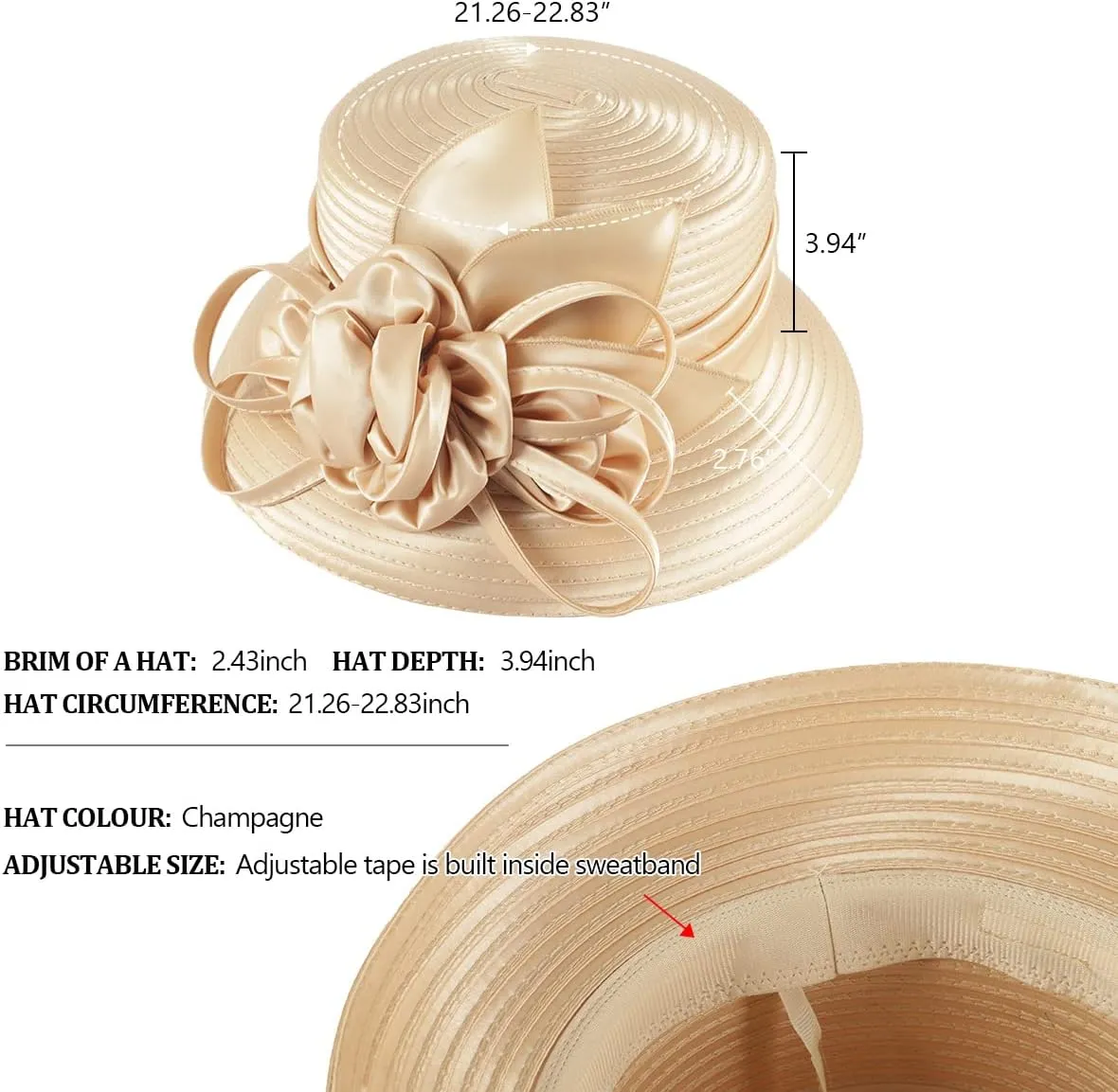 VECRY Womens Church Baptism Wedding Cloche Hat Tea Party Derby Dress Bowler Hats