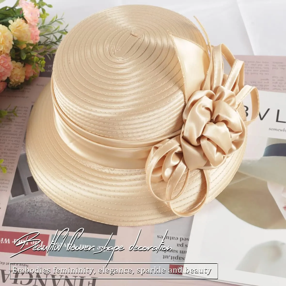 VECRY Womens Church Baptism Wedding Cloche Hat Tea Party Derby Dress Bowler Hats