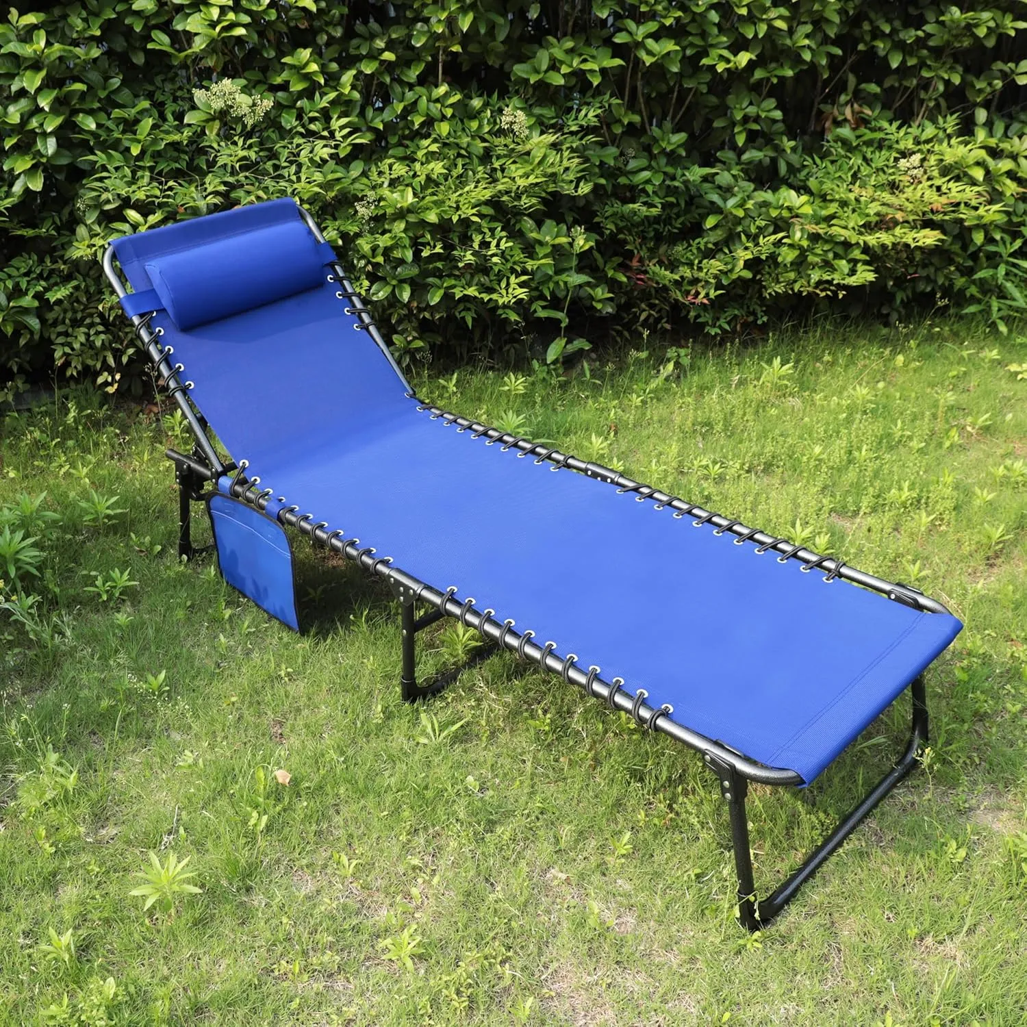 VEIKOU Chaise Lounge Chair 5-Position for Outside, Upgraded Adjustable Sun Lounger, Folding Outdoor Lounge Chairs for Lawn Patio Pool Beach Sunbath, Blue Lounge Chair