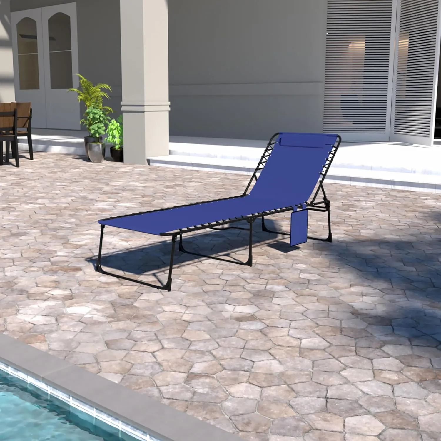 VEIKOU Chaise Lounge Chair 5-Position for Outside, Upgraded Adjustable Sun Lounger, Folding Outdoor Lounge Chairs for Lawn Patio Pool Beach Sunbath, Blue Lounge Chair