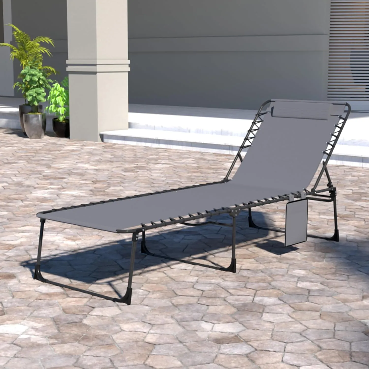 VEIKOU Chaise Lounge Chair 5-Position for Outside, Upgraded Adjustable Sun Lounger, Folding Outdoor Lounge Chairs for Lawn Patio Pool Beach Sunbath, Deep Grey