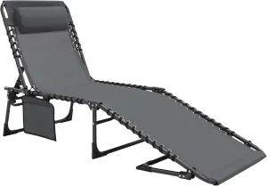 VEIKOU Chaise Lounge Chair 5-Position for Outside, Upgraded Adjustable Sun Lounger, Folding Outdoor Lounge Chairs for Lawn Patio Pool Beach Sunbath, Deep Grey