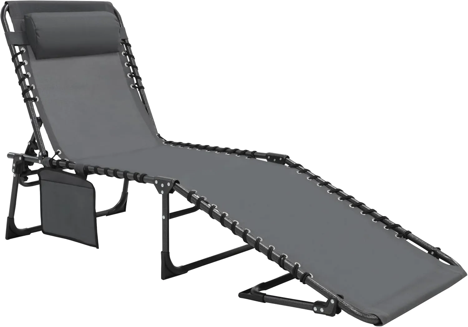 VEIKOU Chaise Lounge Chair 5-Position for Outside, Upgraded Adjustable Sun Lounger, Folding Outdoor Lounge Chairs for Lawn Patio Pool Beach Sunbath, Deep Grey