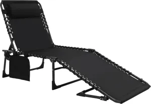 VEIKOU Lounge Chairs for Outside, 5-Position Poolside Lounge Chairs, Upgrade Lay Flat Lounge Chair, Beach Lounge Chair for Lawn Patio Sunbath, Black