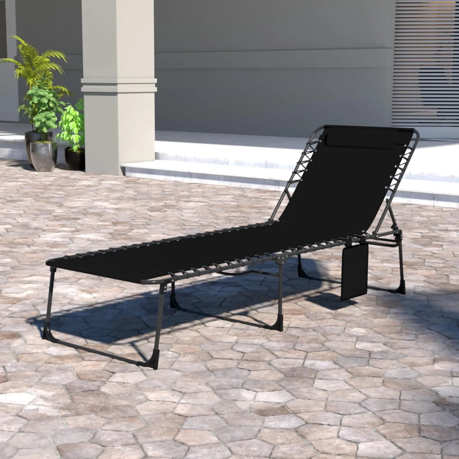 VEIKOU Lounge Chairs for Outside, 5-Position Poolside Lounge Chairs, Upgrade Lay Flat Lounge Chair, Beach Lounge Chair for Lawn Patio Sunbath, Black