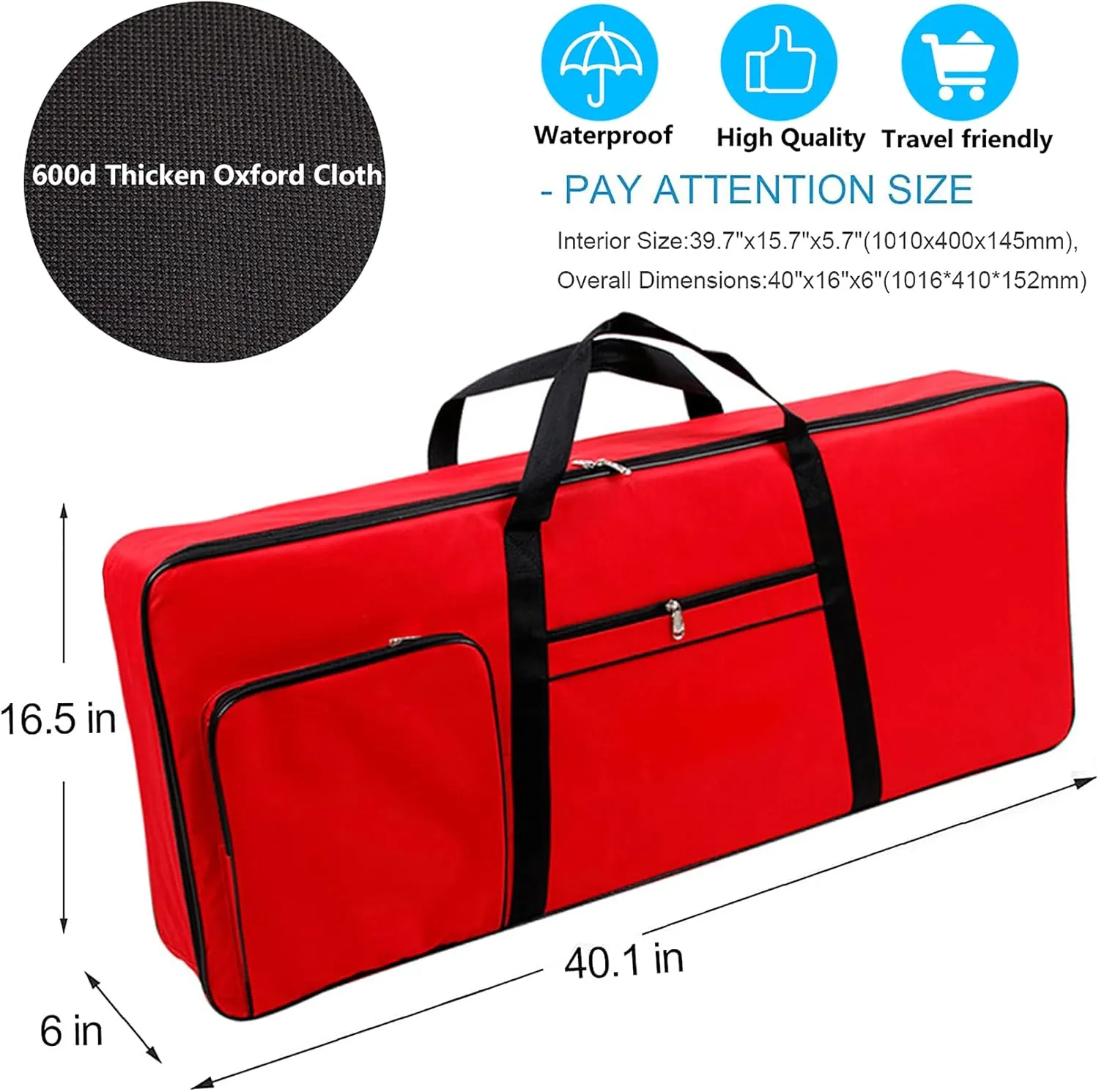Vilihkc 61 Key Keyboard Gig Bag Case,Portable Durable Keyboard Piano Waterproof 600D Oxford Cloth with 10mm Cotton Padded Case Gig Bag 40"x16"x6"