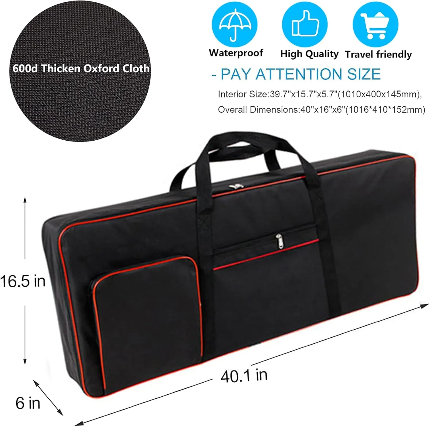 Vilihkc 61 Key Keyboard Gig Bag Case,Portable Durable Keyboard Piano Waterproof 600D Oxford Cloth with 10mm Cotton Padded Case Gig Bag 40"x16"x6"