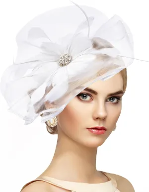 Vintage Tea Party Hat - 2025 Mesh Kentucky Fascinators Headband Flower Feather Derby Hats for Women Girls