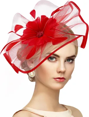 Vintage Tea Party Hat - 2025 Mesh Kentucky Fascinators Headband Flower Feather Derby Hats for Women Girls