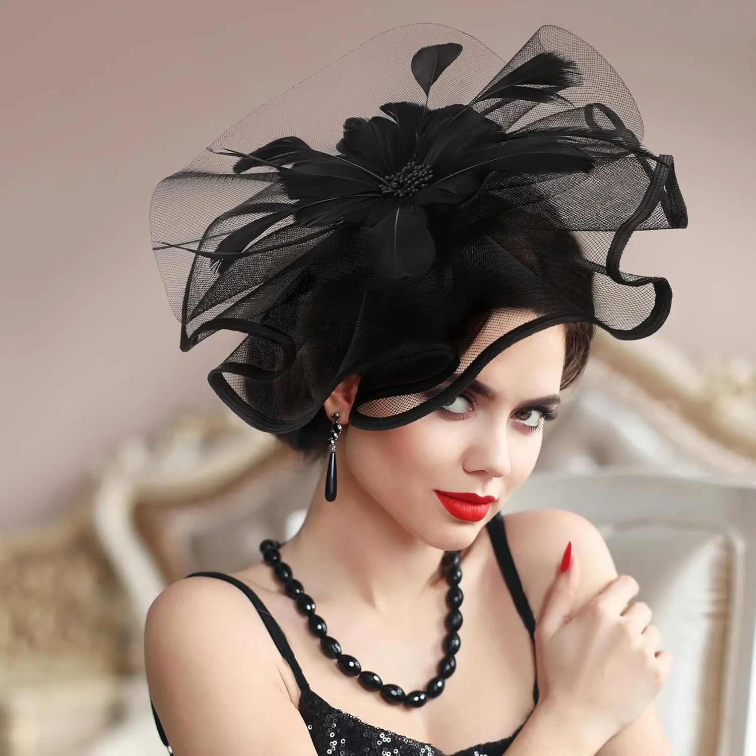 Vintage Tea Party Hat - 2025 Mesh Kentucky Fascinators Headband Flower Feather Derby Hats for Women Girls