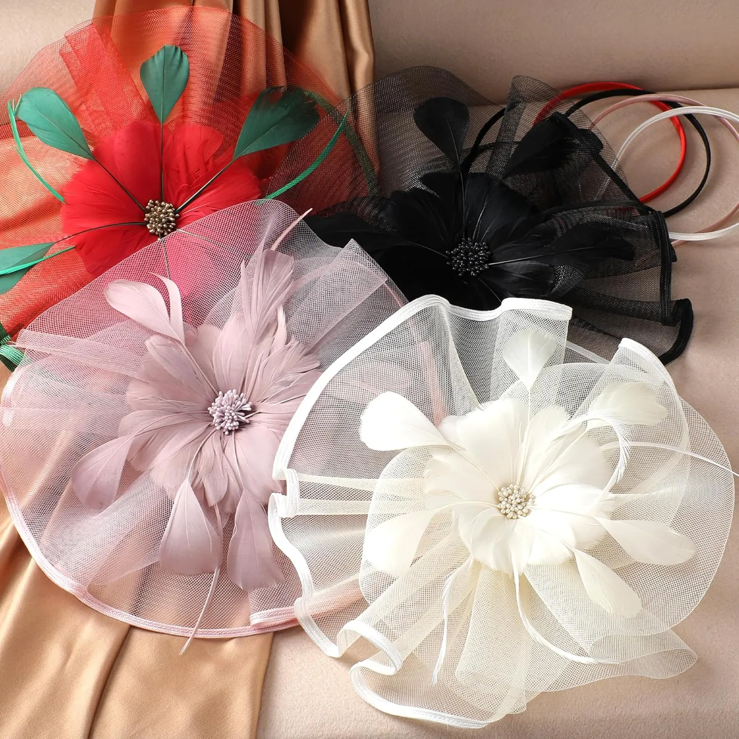 Vintage Tea Party Hat - 2025 Mesh Kentucky Fascinators Headband Flower Feather Derby Hats for Women Girls