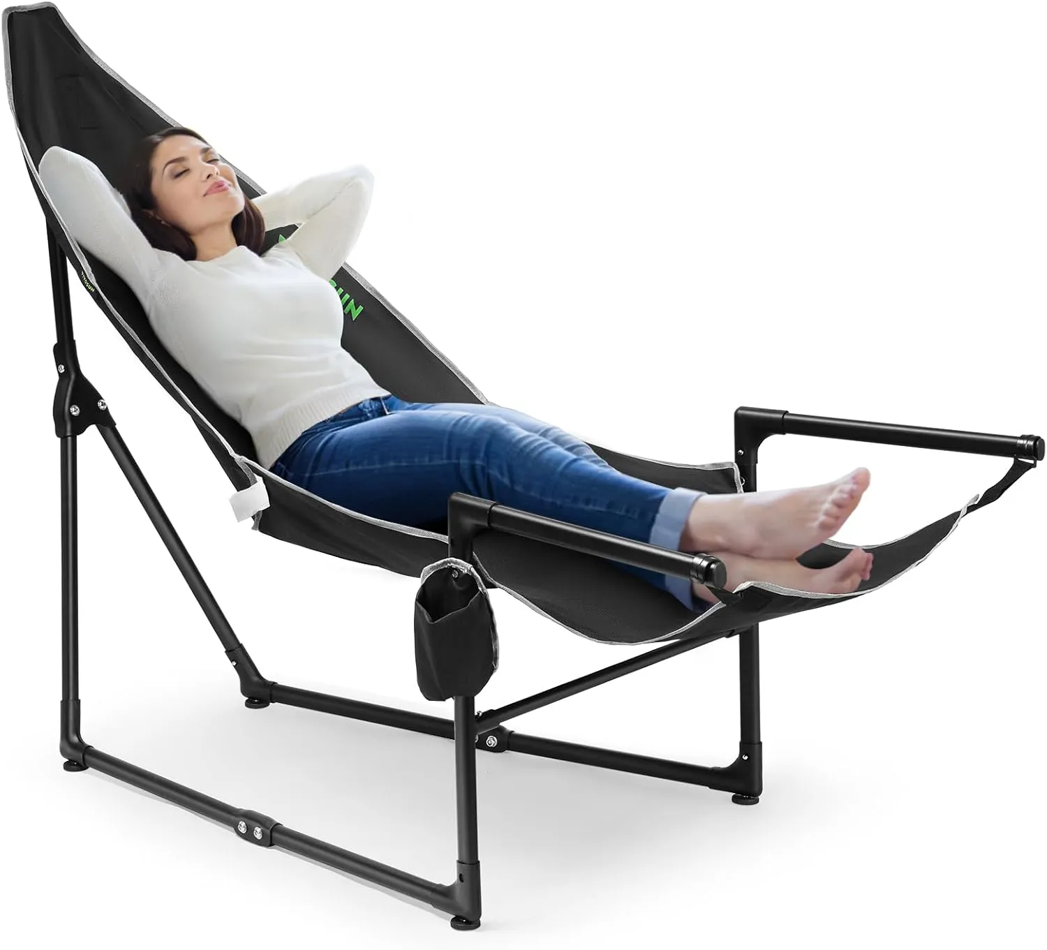 VIVOSUN Chaise Lounge, 2-in-1 Reclining Chair with Footrest/Armrests, Cup Holder, Storage Pocket, and Carry Bag, Support 300 lb, for Camping, Beach, Poolside, and Patio, Black