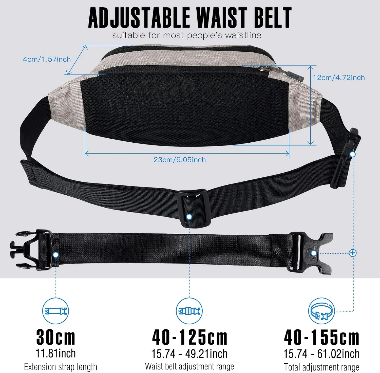 WATERFLY Fanny Pack Waist Bag: Small Hip Pouch Bum Bag Fannie Pack Phanny Fannypack Waistpack Bumbag Beltbag Sport Slim Fashionable for Jogging Hiking Hiker Woman Man