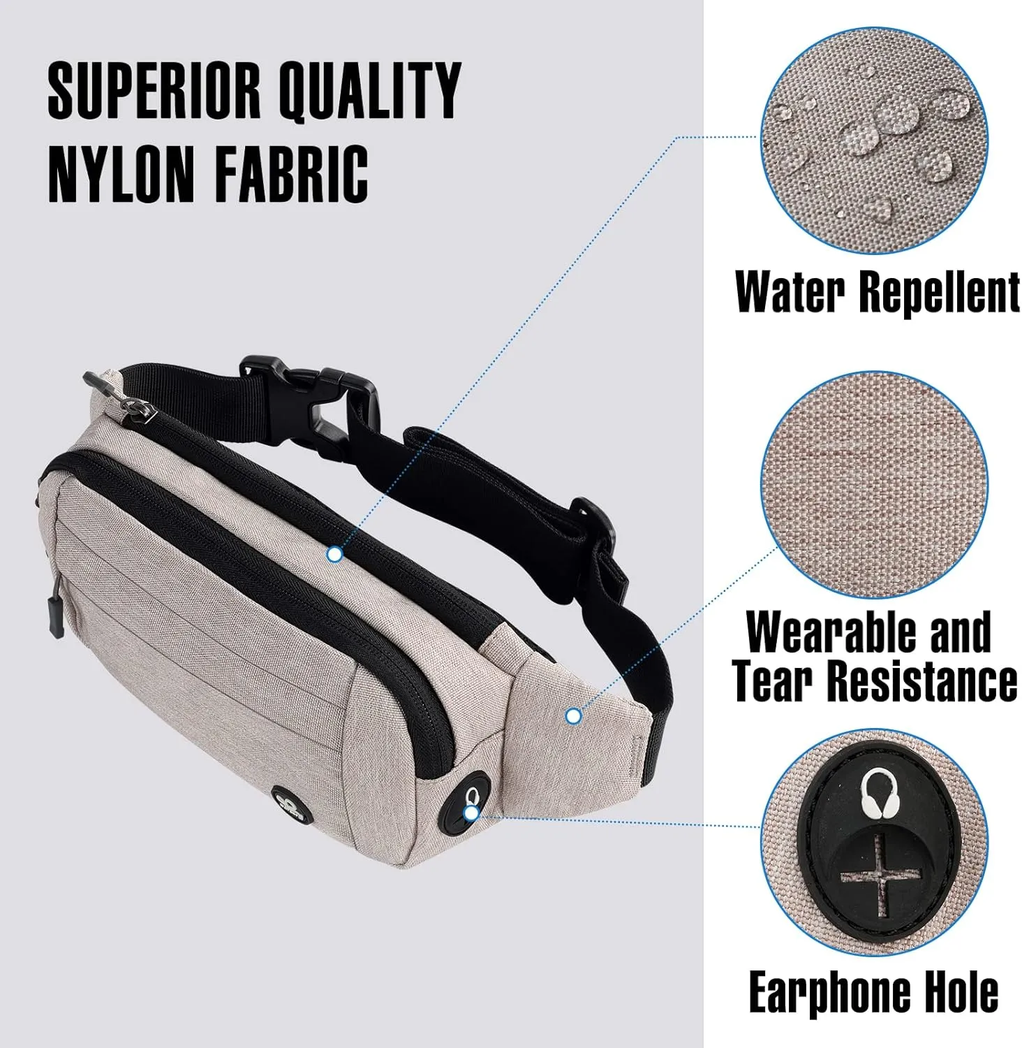 WATERFLY Fanny Pack Waist Bag: Small Hip Pouch Bum Bag Fannie Pack Phanny Fannypack Waistpack Bumbag Beltbag Sport Slim Fashionable for Jogging Hiking Hiker Woman Man