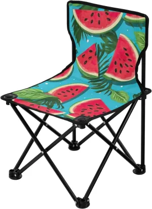 Watermelon Tropical Leaves Blue Folding Portable Camping Chairs for Women Men Lightweight Travel Chairs Ergonomically Designed Camping Essentials for Outdoor Cooking Picnic