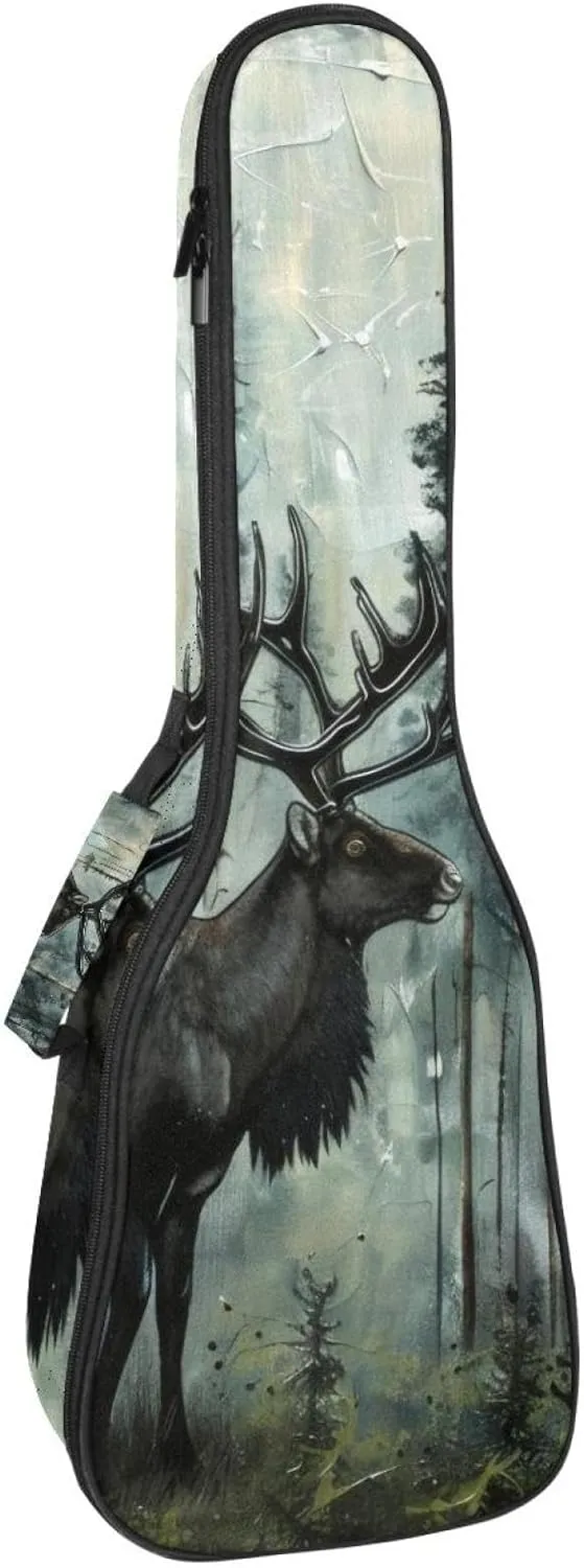Waterproof Ukulele Case Bag, Durable 23" Ukulele Gig Bag with Storage and Handle - Caribou Forest Tree Pattern