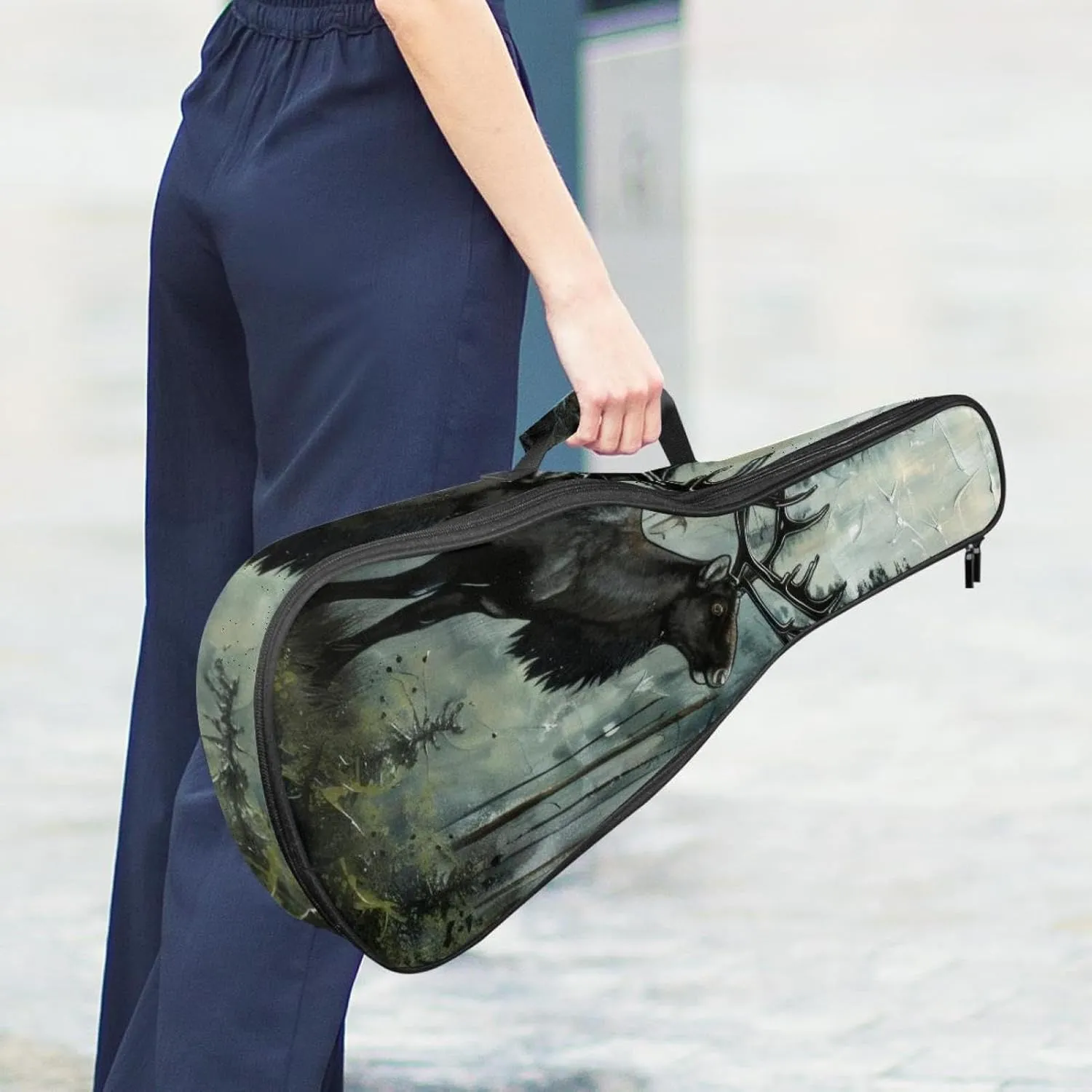 Waterproof Ukulele Case Bag, Durable 23" Ukulele Gig Bag with Storage and Handle - Caribou Forest Tree Pattern